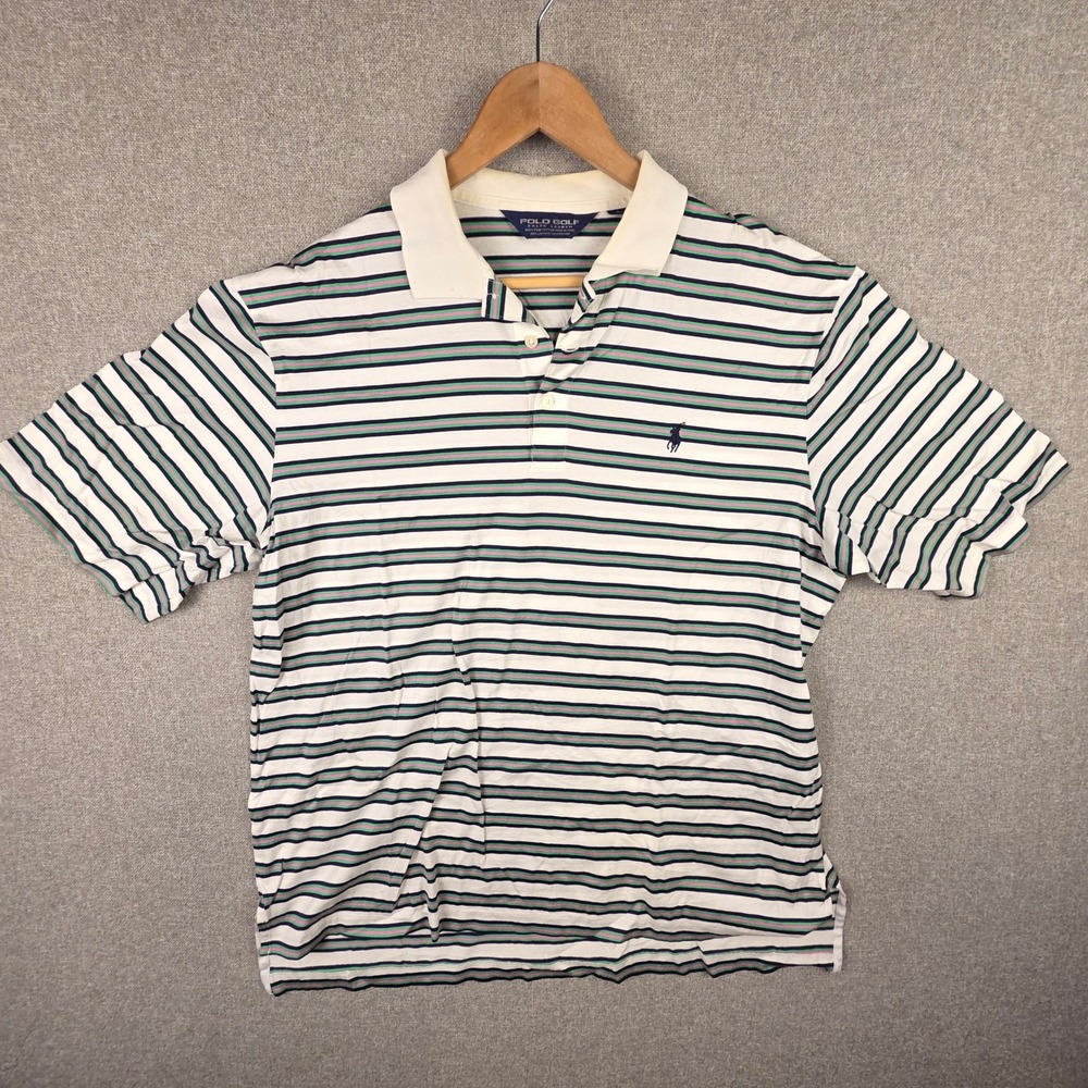 Polo Golf Ralph Lauren Pima Cotton Striped Polo Shirt Mens L White Green Pink
